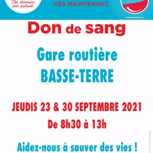 Don du sang les 23 et 30 septembre à la Gare routière de Basse-Terre